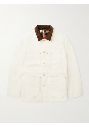 Drake's - Welder Corduroy-Trimmed Denim Jacket - Men - Neutrals - UK/US 36