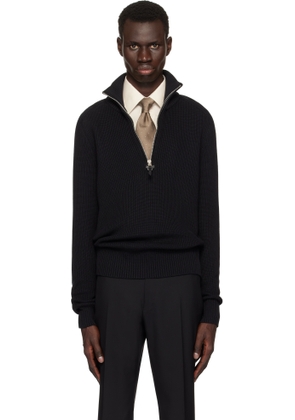 TOM FORD Black Silk Merino Rib Quarter Zip Sweater