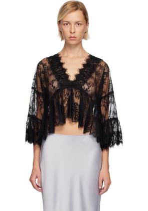 Anna Sui Black Victorian Lace V Neck Blouse