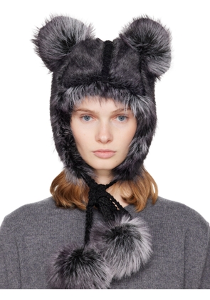 Anna Sui SSENSE Exclusive Black & Gray Faux Fur Teddy Bear Hat