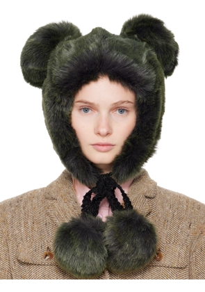 Anna Sui SSENSE Exclusive Green Faux Fur Teddy Bear Hat