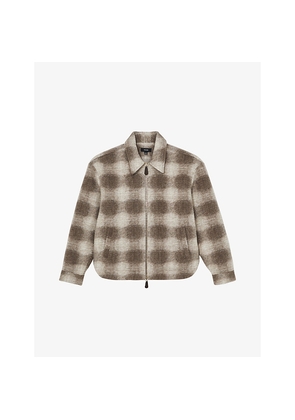 Mens Reiss Sorento Checked Zip-Up Wool-Blend Overshirt