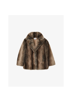 Womens Reiss Laila Lapel-Collar Faux-Fur Coat