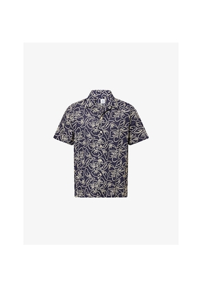 Mens PS by Paul Smith Floral-Embroidered Short-Sleeve Cotton-Blend Shirt