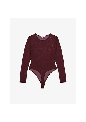 Womens Reiss Pippa Crystal-Embellished Stretch-Mesh Bodysuit