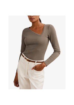 Womens Reiss Felicity Asymmetric-Neck Stretch-Cotton Top