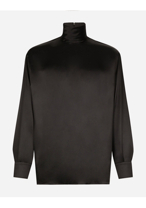 Dolce & Gabbana Loose Silk Turtleneck With Shirt Cuffs - Man Shirts Black 50