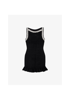 Womens Sandro Sleeveless Bead-Embellishment Knitted Mini Dress