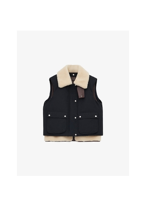 Womens Loewe Shearling-Collar Sleeveless Leather and Cotton Gilet