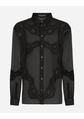 Dolce & Gabbana Oversize Organza Shirt With Lace Inserts - Man Shirts Black 38