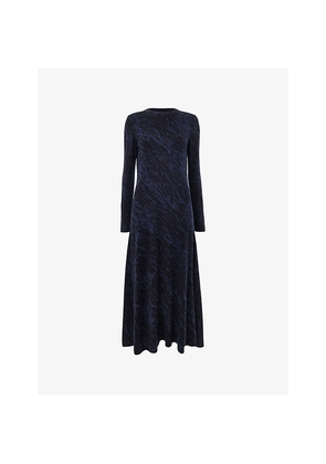 Womens Whistles Abstract-Pattern Long-Sleeved Stretch-Mesh Midi Dress