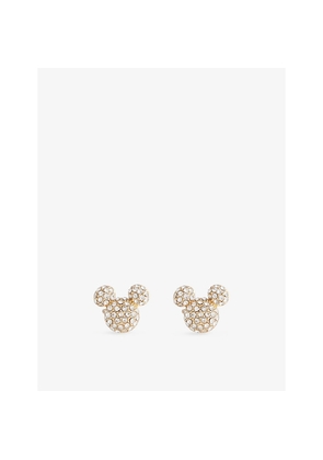 Womens Bauble Mickey Mouse Pave Gold-Plated Brass Stud Earrings