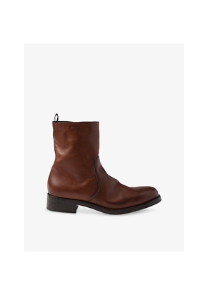 Mens Prada Round-Toe Leather Booties
