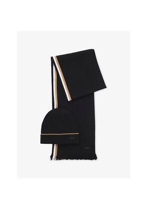 Mens Boss Branded Knitted Beanie Hat and Scarf Set