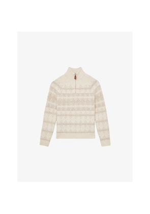 Mens Reiss Claus Half-Zip Wool-Blend Fairisle Jumper