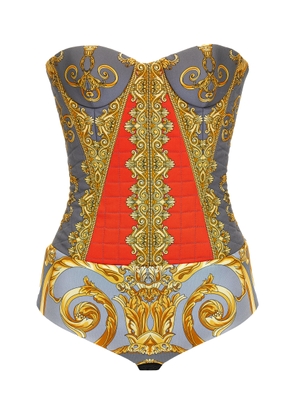 Versace Printed Cotton-Satin Bustier Bodysuit - Moda Operandi