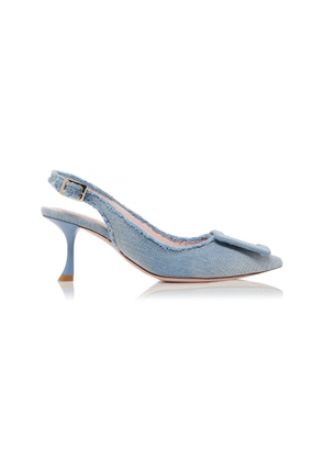 Roger Vivier Fringed Denim Slingback Pumps  - Moda Operandi