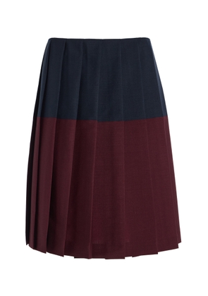 Miu Miu Colorblocked Pleated Wool Midi Skirt - Moda Operandi