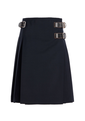 Prada Belt-Detailed Pleated Wool-Blend Midi Skirt - Moda Operandi