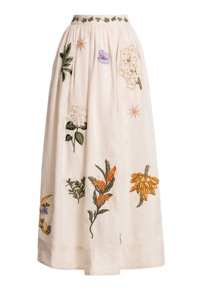 Agua by Agua Bendita Tangelo Embroidered Linen Maxi Skirt - Moda Operandi