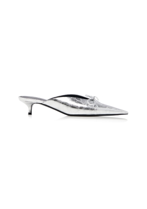 Balenciaga Knife Bow-Detailed Metallic Leather Mules - Moda Operandi