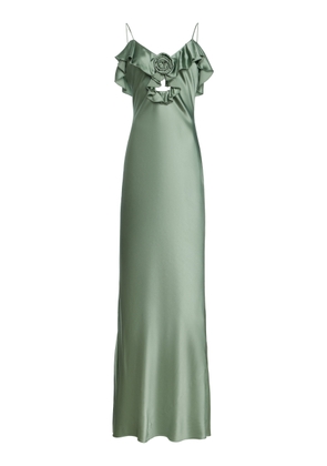 De La Vali Exclusive Ruffled Silk-Blend Satin Maxi Slip Dress - Moda Operandi