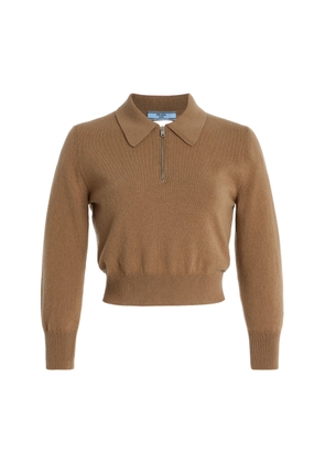 Prada Cutout Cropped Cashmere Polo Sweater - Moda Operandi
