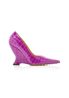 Bottega Veneta Croc-Embossed Leather Wedge Pumps - Moda Operandi
