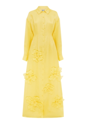 Leo Lin Jeanette Flower- Appliquéd Silk Maxi Dress - Moda Operandi