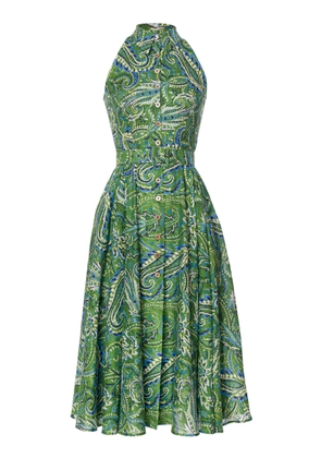 Lena Hoschek Frolicking Cotton Halterneck Pleated A-Line Midi Dress - Moda Operandi