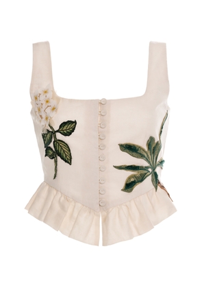 Agua by Agua Bendita Eslabon Embroidered Linen Top - Moda Operandi