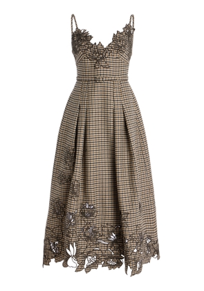 Oscar de la Renta Embroidered Pied De Poule Wool Midi Dress - Moda Operandi