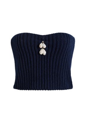 Prada Pearl-Embellished Knit Wool-Cashmere Bustier Top - Moda Operandi