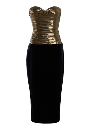 Sergio Hudson Pleated Lame and Stretch-Velvet Midi Dress - Moda Operandi
