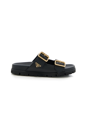 Prada Buckle-Detailed Leather Slip-On Sandals            - Moda Operandi