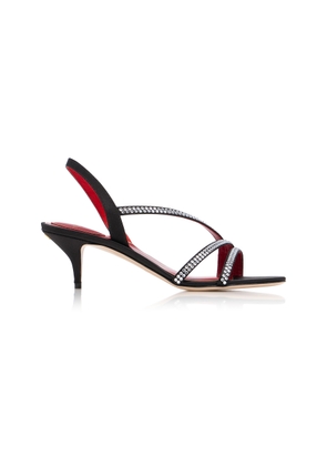 Valentino Garavani Embellished Satin Mid-Heel Sandals - Moda Operandi