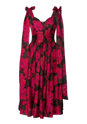 Lena Hoschek Swoon Silk Tie-Detailed Peasant Midi Dress - Moda Operandi