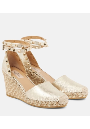 Valentino Garavani Rockstud metallic leather espadrille wedges