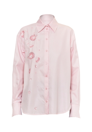 DES_PHEMMES Hand Embroidered Crooked Button Up Shirt - Moda Operandi