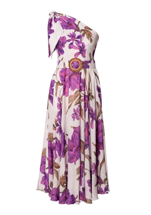 Lena Hoschek Giardino Cotton One-Shoulder A-Line Midi Dress With Waistbelt - Moda Operandi