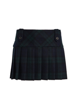 Miu Miu Pleated Checked Wool-Twill Mini Skirt - Moda Operandi