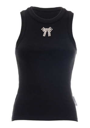 DES_PHEMMES Bow-Embroidered Ribbed Cotton Top - Moda Operandi