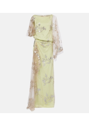 Erdem Sequined draped cady and tulle gown