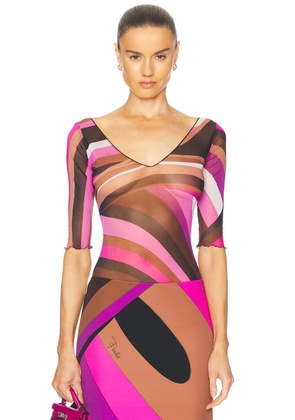 Emilio Pucci Short Sleeve Bodysuit in Fuxia & Narrone - Fuchsia. Size 42 (also in ).