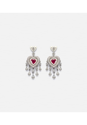 Kamyen Heart 18kt white gold earrings with rubies and diamonds