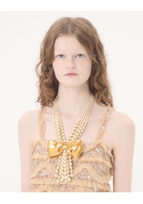 Valentino Garavani Trop Chou Necklace in Metal, Enamel, Pearls and Crystals Woman ANTIQUE BRASS UNI