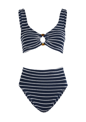 Hunza G Nadine Striped Seersucker Bikini - Navy - One Size