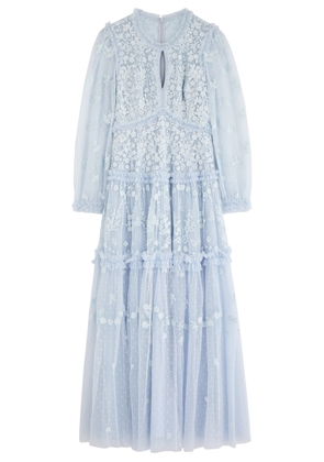 Needle & Thread Autumn Lace Embroidered Tulle Maxi Dress - Blue - 10 (UK14 / L)