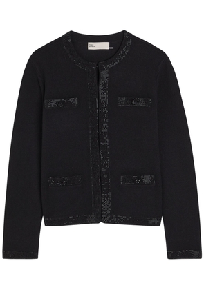 Tory Burch Kendra Crystal-embellished Wool-blend Cardigan - Black - L (UK14 / L)