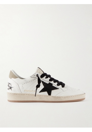 Golden Goose - Ball Star Distressed Printed Suede-trimmed Leather Sneakers - White - IT35,IT36,IT37,IT38,IT39,IT40,IT41,IT42